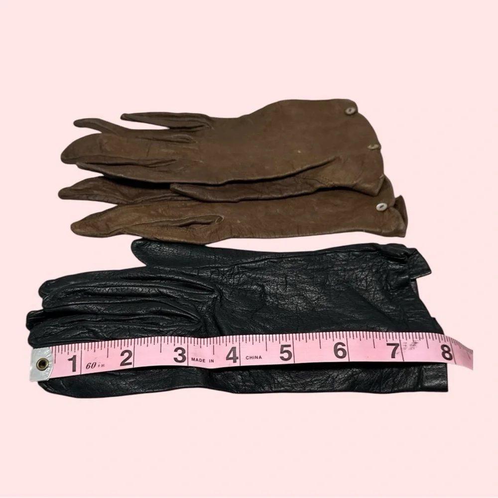Vintage Leather Gloves 2 Pairs Black and Brown Extra Small